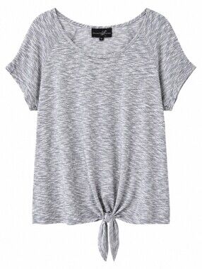 Lexington Avenue 2X Gray Space Dye Tie Front Short Sleeve Plus Size Top